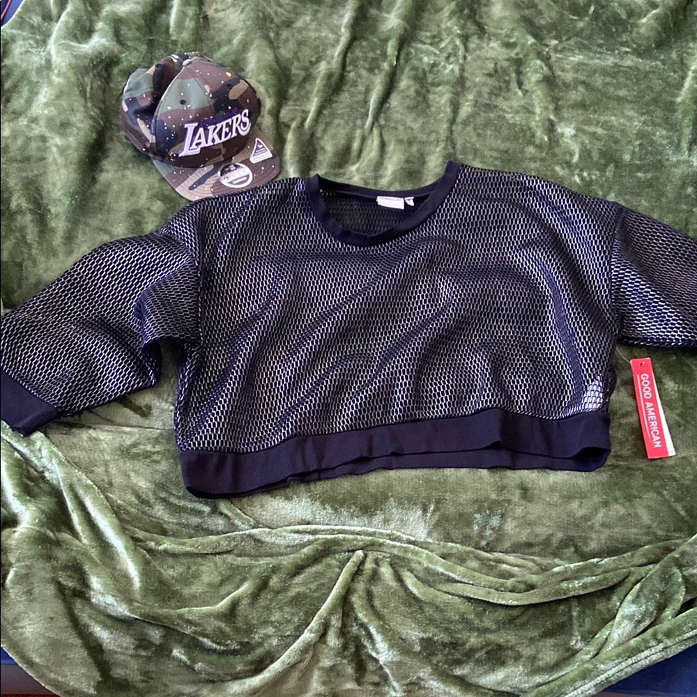 Black Mesh Cropped Sweater